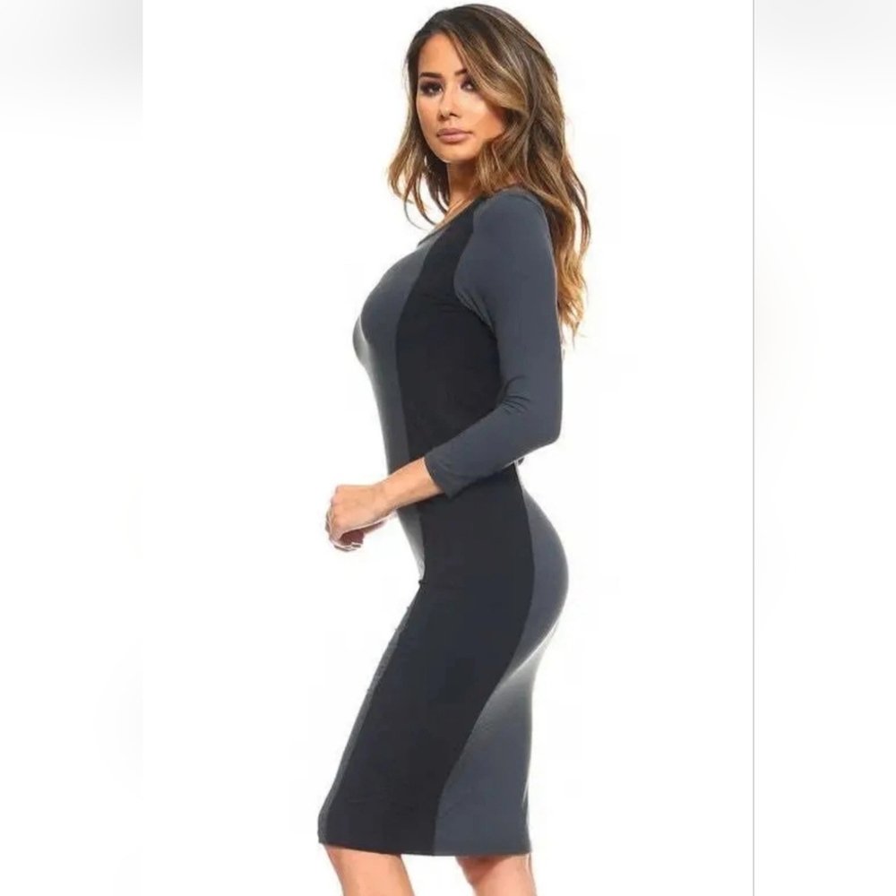 Yelete Charcoal & Black Long Sleeve Bodycon Dress - Picture 2 of 8